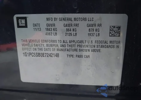 2014 Chevrolet Cruze 1Lt Auto z USA, uszkodzony, nr VIN 1G1PC5SB0E7242148